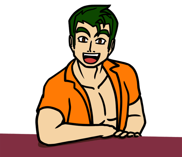 Abandir leanin' on the table 'n' looking atcha, the viewer.